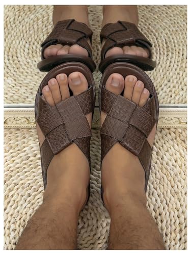 GORGLITTER Men's Leather Beach Roman Sandals 2025 Criss Cross Open Round Toe Slip On Slide4