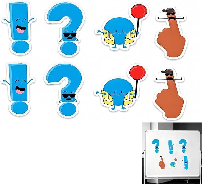 Punctuation Pals Magnetic Whiteboard Accents,Punctuation Pals,4-Piece Writing Manipulatives Set,Grammar Learning Tool for Blackboards, Whiteboards, Refrigerators,for School Use (2 Set)