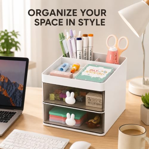 Image of PulGos Cosmetic Organizer with 2 Drawers | Plastic Makeup Storage Box