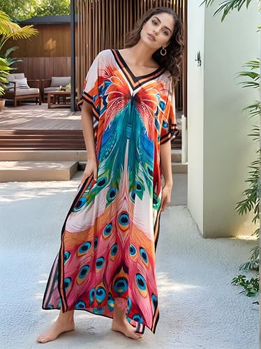 Image of NFVNKJ Women's Plus Size Beach Lounge Kaftan Maxi Dress Swimsuit Coverup for Women