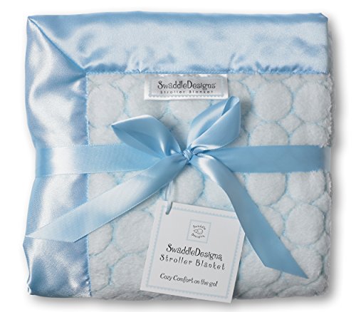 Image of SwaddleDesigns Stroller Blanket, Cozy Plush Baby /Toddler Blanket, 30x40 inches, Pastel Blue Puff Circles with Satin Trim