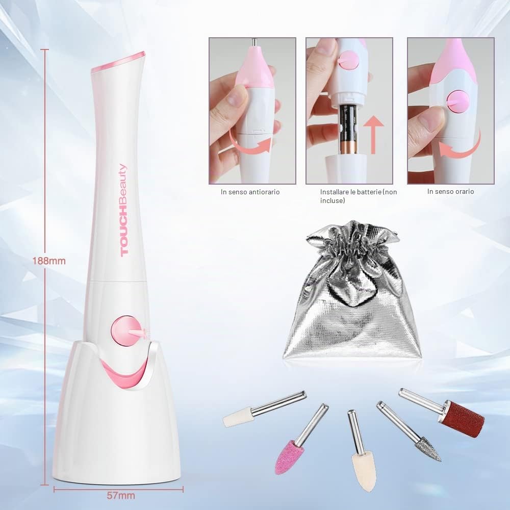 Fresa per Unghie,TOUCHBeauty Lima per Unghie Elettrica con 10 Accessori,Set Manicure e Pedicure Elettrico Kit con UV Lampade LED e Supporto, Portatile,Senza Fili AG-1335R(Rosa)