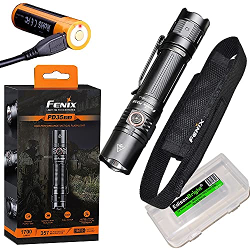 Fenix PD35 V3 1700 Lumen LED Tactical Flashlight, Fenix ARB-L18-2600U USB Rechargeable Battery and Holster with EdisonBright Battery Carrying case
