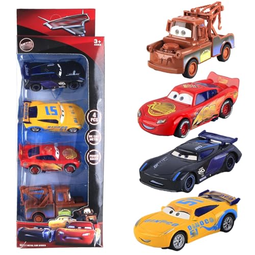 Luclay Car 4 Stück Spielzeug Automodell, Lightning Kinderspielzeug - Detailreich Gestaltete Autos für ab 3 Jahren Jungs, Sammler und Spielzeugliebhaber - Geschenke für Geburtstagsfeiern