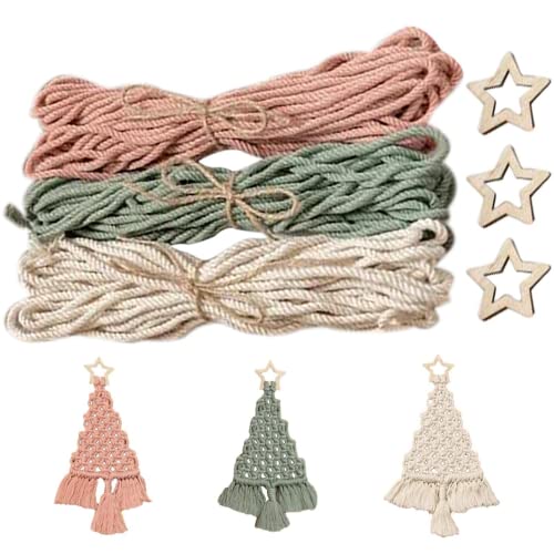 3 Pieces Christmas Tree Macrame Kit - Macrame Woven Tree DIY Kit - DIY Self-Made Macrame Cord Kits for Adults Beginners - Handmade Woven Xmas Boho Wall Hangings Ornaments for Christmas Decor