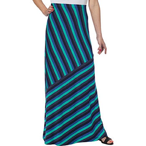 Matty M Ladies’ Long Skirt-Blue Stripe, Teal, Large