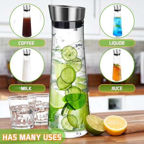 POWZOO Glas-Karaffe,Wasserkaraffe Glass (1.5 L),mit Deckel Edelstahl – Ansicht 4