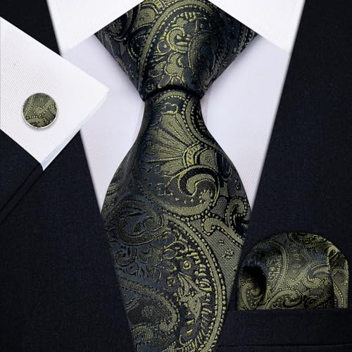 Image of YourTies Silk Paisley Floral Tie and Pocket Square Cufflinks with Lapel Pin Sets for Men 5PC Wedding Party