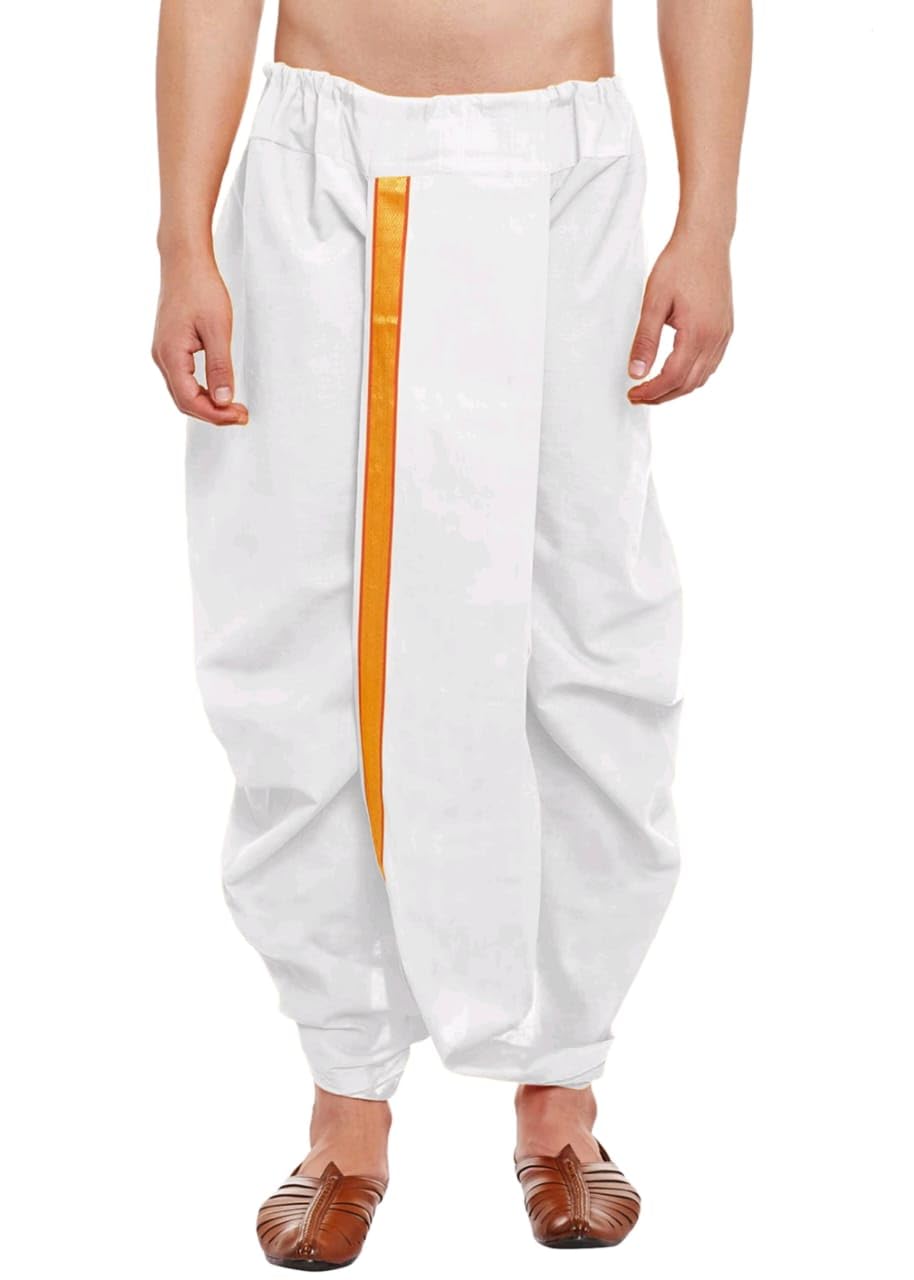 Men's Solid Cotton Ready to wear Comfortable Maharaj Dhoti with Golden Lace (C-R-20020113)-image-48