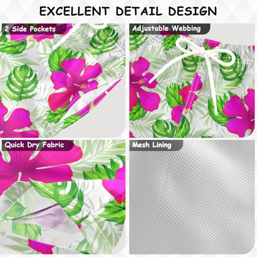 Monstera Leaves Floral White Boys Swim Trunks for 2-12 Years Swim Beach Shorts Kids Swimwear Board Shorts Hawaii Vacation3