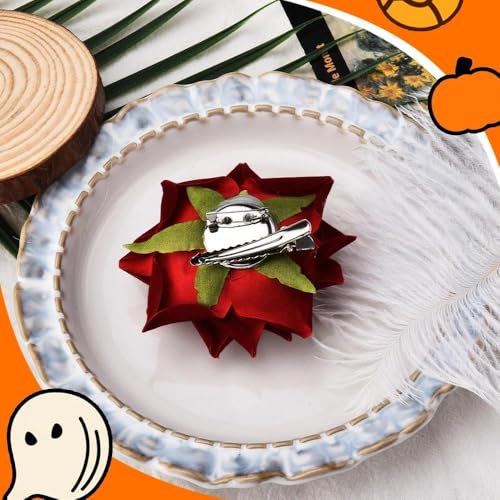 Pinza de cabello rosa Halloween con flores y calavera miniatura 5