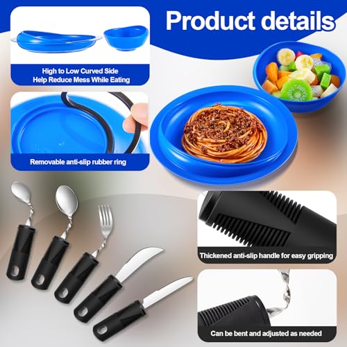 Maxcheck 2 Sets Adaptive Utensils for Elderly Bowl and Plate Spill Proof Non Slip Base Bendable Cutlery Knife Fork Spoons Self Feeding Dinnerware for Elderly Disabled People Hand Tremors Parkinson - Image 4