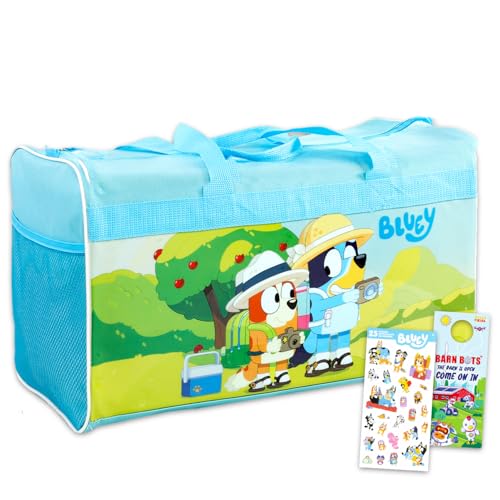 Bluey Duffle Bag Set For Kids - Bundle With Bluey Luggage Carry On Suitcase Bag, Stickers, and More | Children Travel Activity Set for Boys, Girls
