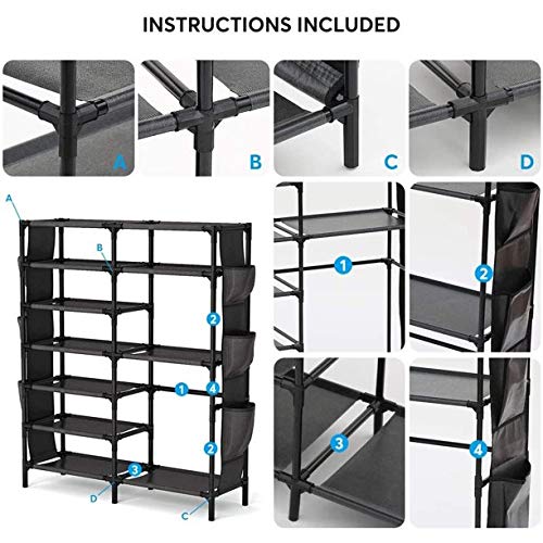 Image of COROID Digital Printed Multipurpose 6 Shelve Wardrobe,Foldable,Collapsible Fabric Wardrobe Organizer for Clothes Drawers Portable Wardrobe Clothing Space Saving Wardrobe (9-Layer, Black)