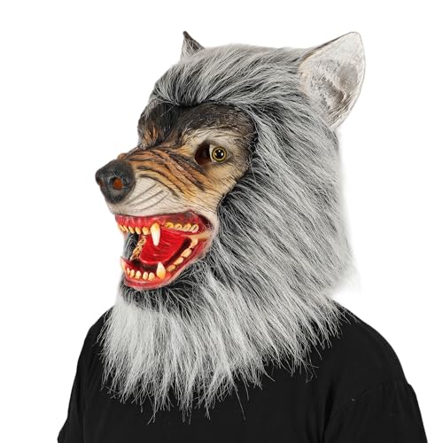 SULUBER Halloween Wolf Mask Werewolf Masks Adult Large Space Size Natural Latex Material Suitable for Big Bad Wolfs Costume Adult and Cosplay Costume