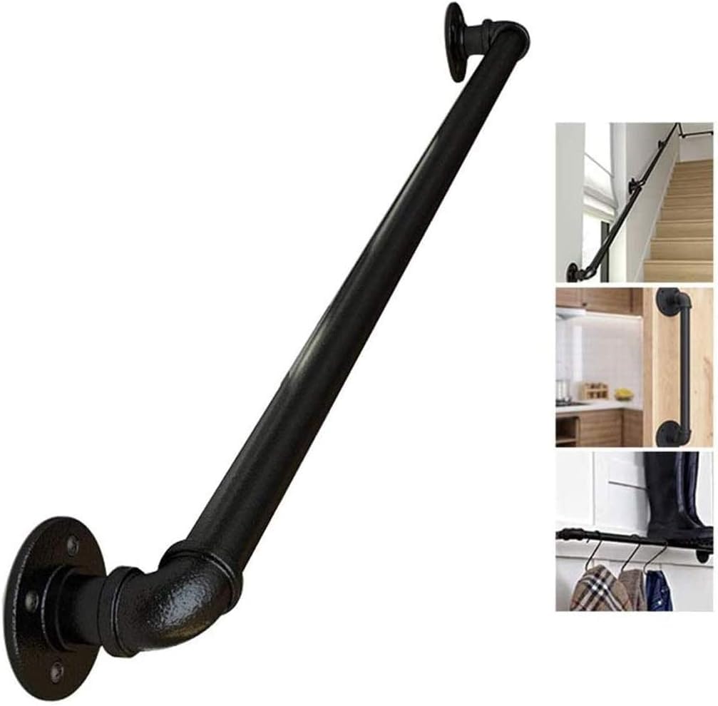 FKXSXAZ Handrails for Indoor Stairs or Outdoor Steps, Railing Black Matte Metal Wrought Iron Support Rod, Wall Mount Banister Grab Bar Rail Elderly & Kids Disabled(Size:4.6ft/140cm)