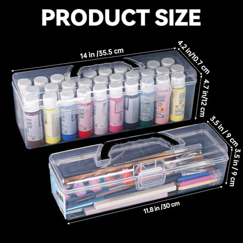 Image of 2 Pcs Acrylic Paint Organizer Boxes with Handle, Paint Storage Box, Portable Clear Empty Craft Storage, 30 Bottles Capacity Acrylic Paints Organizer for 2 fl. oz Bottles