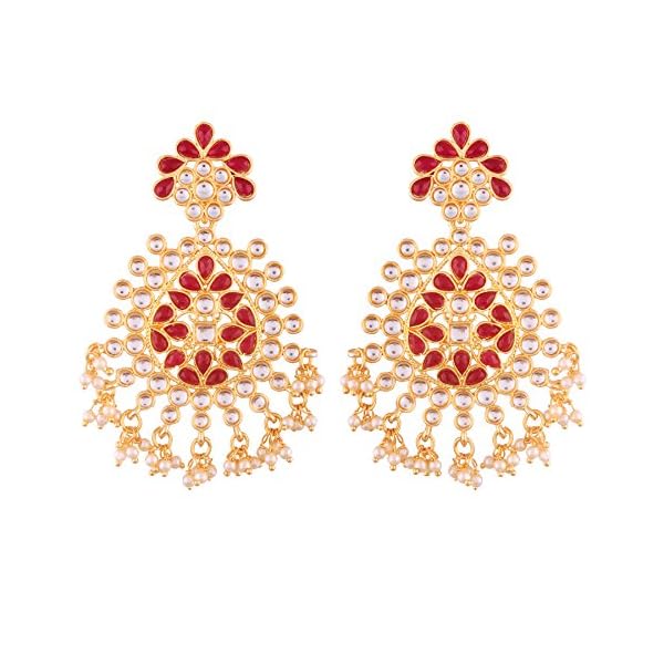 I Jewels Gold Plated Kundan & Pearl Earring for Women (E2611M)