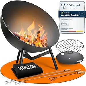 Feuerschale [Ø 60 cm] – wetterfeste Feuerstelle Outdoor aus Stahl für Garten, Terrasse und Balkon [mit Kipp-Mechanismus] – inkl. Zubehör & Abdeckung, schwarz