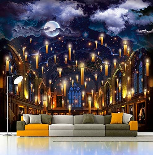 Hall with Candles, Wizard's Castle - Removable Mural, Peel and Stick Wallpaper, Nursery Decal. Free Customization. (Selfadhesive Sticker, 50" h x 60" w)