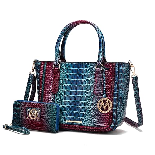 Image of MKF Collection Satchel Bag for Women's Crocodile Embossed Vegan leather Crossbody Tote Handbag Top-Handle Purse by Mia K