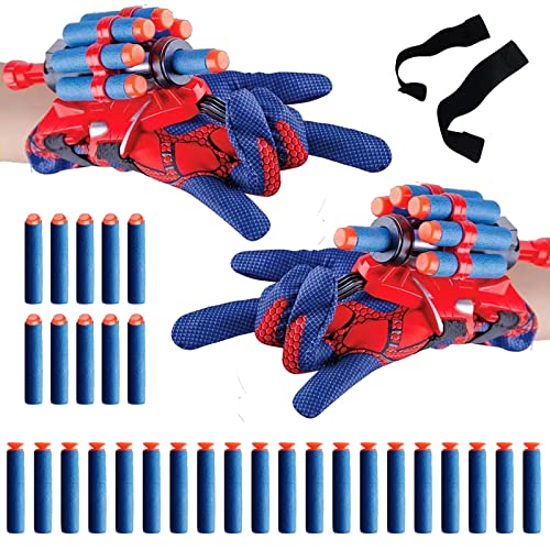 NRGQDW Handschuhe Kompatibel Spiderman Mit 36Pcs Netzwerfer Handschuhe Spinnennetz Werfer Handschuhe Kinder Web Shooter Netz Shooter Web Shooter Original Webshooter Netzschießer Nachgerüstete Version