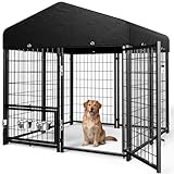 Guiferland Dog Kennel Outdoor, Outside Dog Kennel with Roof & Swivel Feeders/Removable Doggy Door Allow Connecting Your Dog House, Heavy Duty Dog Run Pen Yard for Medium/Large Dogs (5'L x 5'W x 5'H)
