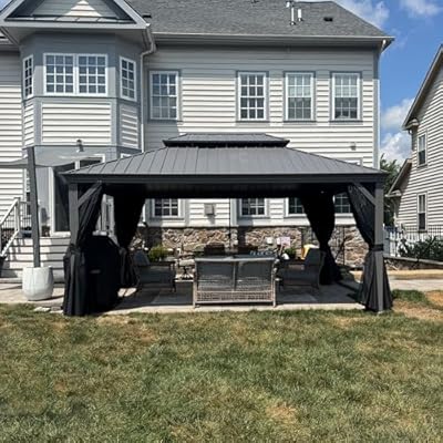 PURPLE LEAF 12' x 16' Hardtop Aluminum Gazebo with Double Metal Roof Heavy Duty Permanent Gazebo for Patio Deck Lawn Garden All Weather Outdoor Pavilion Gazebos, Light Grey
