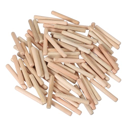 PATIKIL 100 Stück 8 x 60mm Holzdübel Set, Holzrillendübel Riffelholzdübel Holzstifte Dübel Set Gerillte Holzübelstifte Dübel Holz mit Rillen für Zimmerei Möbel Tür Kunsthandwerk Projekte