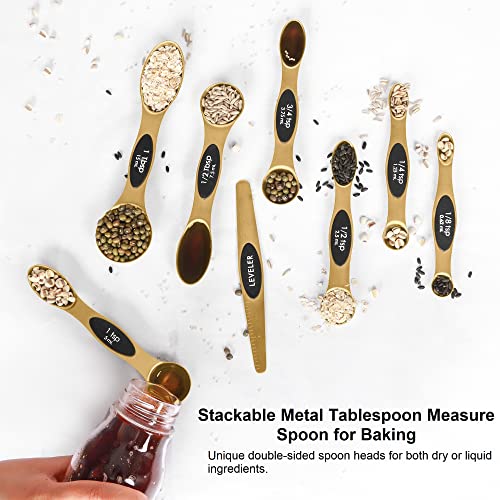 Magnetic Measuring Spoons Set of 8 Stainless Steel Dual Sided Stackable  Measuring Spoons Nesting Teaspoons Tablespoons for Measuring Dry and Liquid