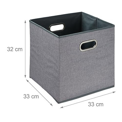 Relaxdays Aufbewahrungsbox, 2er Set, Faltbare Regalboxen, Grifflöcher, HxBxT: 32 x 33 x 33 cm, Faltboxen, Leinen, grau