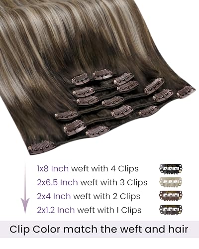 Image of LaaVoo Clip In Hair Extensions Real Human Hair, For Date Night, 16 Inch | Dark Brown Transition To Light Brown Blonde Balayage, 120g 7pcs, Clip On Extensions Human Hair, Smooth, Natural Shine