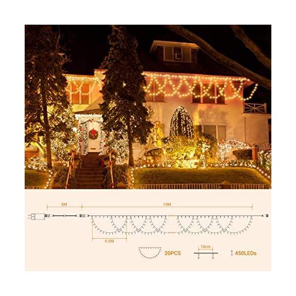 GlobaLink Eisregen Lichterkette Außen 10M 450LEDs Erweiterbar Lichtervorhang Weihnachtsbeleuchtung mit Timer 8 Modi IP44… – Bild 6