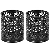 EasyPAG 2 Pcs Cylinder Shape Pencil Holder Metal Desk Pen Cup Organizer,Black