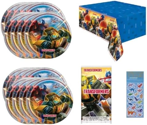Transformers Birthday Party Supplies Bundle Set for 16 includes 16 Lunch Plates 9", 1 Plastic Table Cover (Bundle for 16) image 3