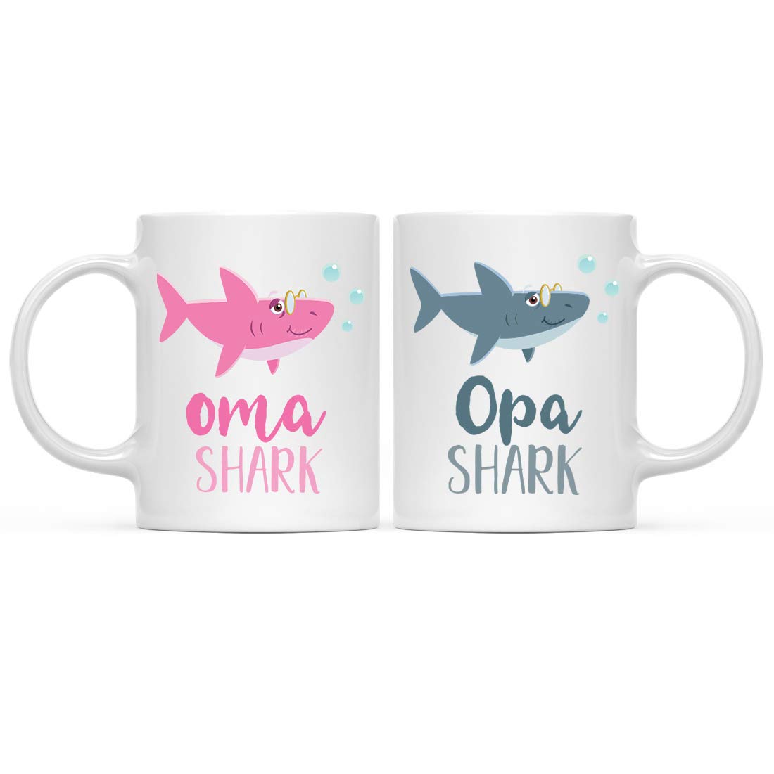 Andaz PressBaby Shark Family 11oz. Coffee Mug Gift Set, Oma Shark, Opa Shark, 2-Pack, Shark Do Do Do Gift Idea Birthday Christmas Ideas Oma Mug Opa Mug Opa Coffee Mug Oma And Opa Christmas