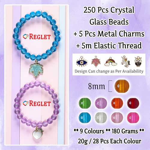 Image of 5 Pcs Charms + 250 Pcs Crystal Glass Beads for Jewellery Making Kit - Glass Beads for Bracelet Making Kit - Bead Craft - 8 mm