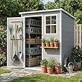 AIRAJ 5x3 FT Outdoor Storage Shed,Resin Storage Shed with Floor/Window/Vent/Roof Rainwater Drainage/Lockable Door,All-Weather Garden House,for Backyard, Garden,Poolside,Bike,Lawn Mower,Patio Furniture