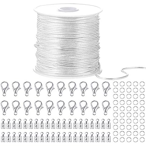 PP OPOUNT 33 Feet 111 PCS Silver Snake Chains Set Link Cable Chain Silver Plated Necklace with 20 Lobster Clasps 50 Jump Rings and 40 Pieces Connectors Clasps for Jewelry Chain Making Cover