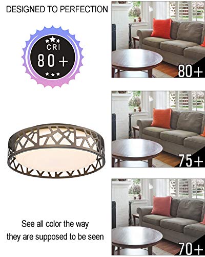 LED Flush Mount Ceiling Light, VICNIE 14 Inch 20W Dimmable Round Deco Lighting Fixture Oil Rubbed Bronze Finished,1400 Lumens 3000K Warm White, ETL Listed for Kitchen, Hallway, Bedroom, Stairways