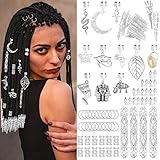 107 Pieces Dreadlocks Locs Jewelry Braids Clips African Pendant Charms Braid Loc Stainless Steel Adjustable Hair Cuffs Butterfly Shell Leaf Snake Moon Cross Dreadlock Accessories Silver