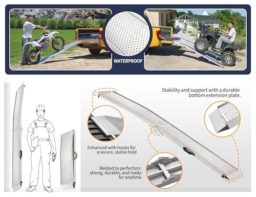 Truck Ramp ATV Ramps for Pickup Trucks 7.5FT Loading Ramp for Pickup Trucks Lawn Mower 1500LBS Aluminum Motorcycle Trail MTB Shed with Strap Handle Buckle 2PCs Silver Vehicle Folding Ramp - Thumbnail 5