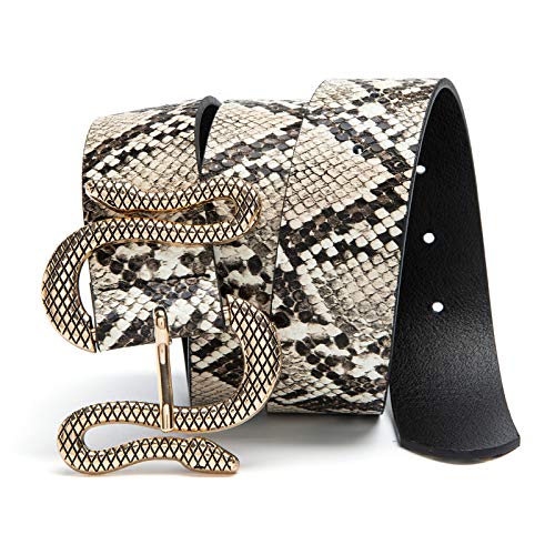 MORELESS Designer Belts for Jeans Women Leather Belt with Snake Buckle Snakeskin Medium