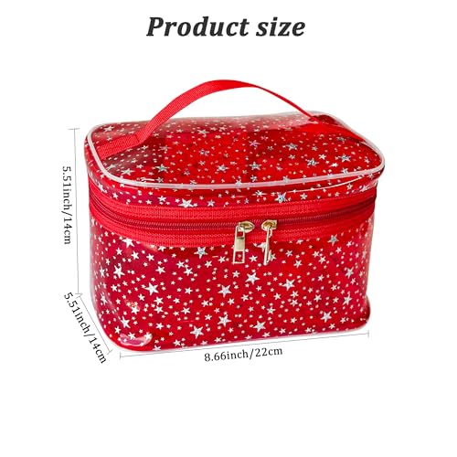 Star Print PVC Makeup Bag with Handle - 8.66 * 5.51 * 5.51 inch,Clear Storage Bag Toiletry Pocket Portable Zippered Pouch Waterproof Cosmetic Organizer Bags for Women (Purple-L)2