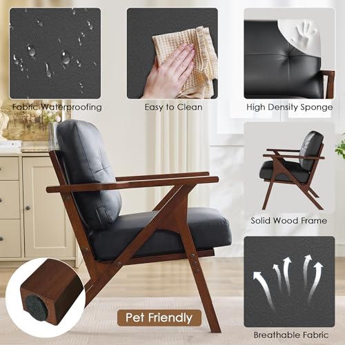Image of STHOUYN Black Faux Leather Accent Chairs Set of 2 for Office Living Room