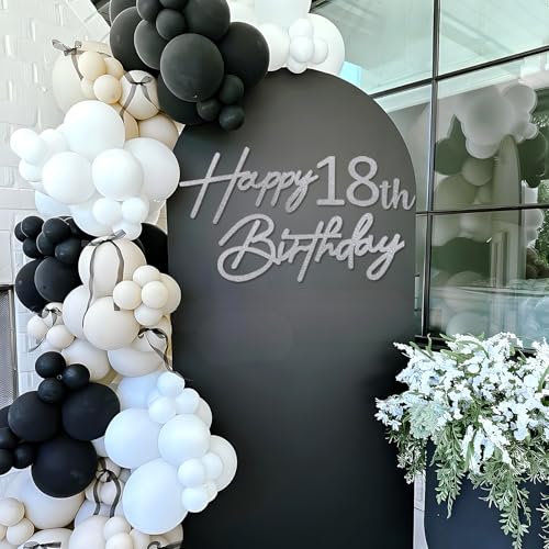 Image of Happy Birthday with 0-9 Numbers Sign for Backdrop - Glitter Felt Custom Age Happy Birthday Decal for Balloon Arch Birthday Decorations Baby Shower - Silver