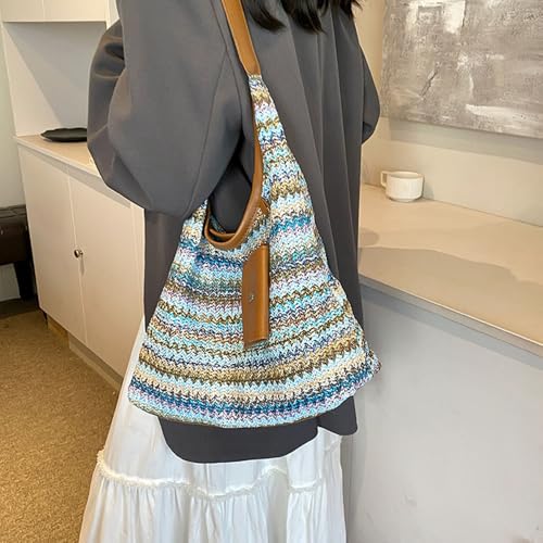 Image of Gogobear Women's Woven Beach Shoulder Handbag Colorful Straw Tote Bag | Summer Vacation Crossbody Bag, Lightweight Fashionable Tote Shoulder Handbag