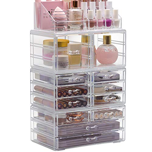 Sorbus Cosmetic Makeup and Jewelry Storage Case Tower Display Organizer - Spacious Design - Great for Bathroom, Dresser, Vanity and Countertop (Clear)