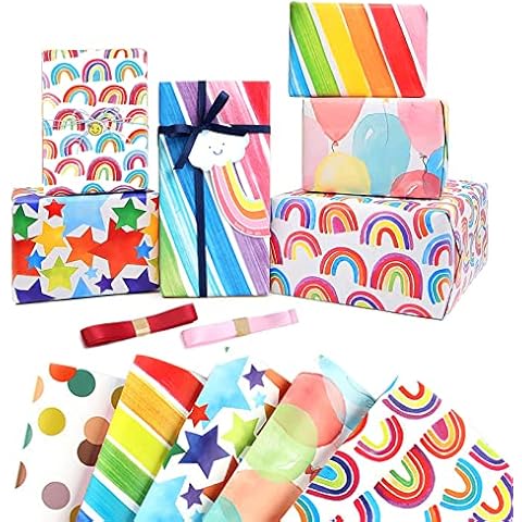 Jatidne 12 x Birthday Wrapping Paper Sheets Recyclable Gift Wrap Colorful Rainbow Wrapping Paper 70cm x 50cm Recycled Paper Folded Cover