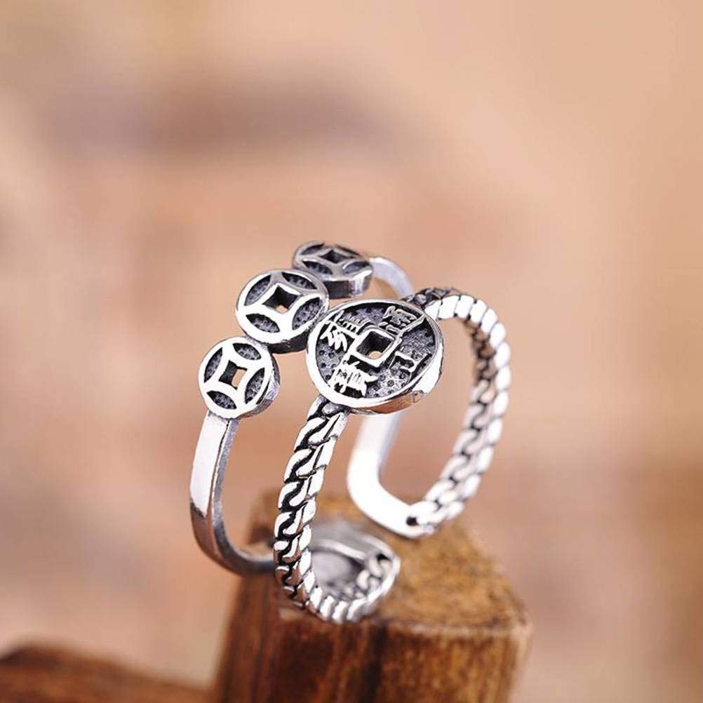 Style Ring Jewelry Thai Silver Handmade Jewelry S925 Pure Silver Ring Match All Women's Tongbao Ringsilver Coin Ring, C-F, Silver Coin Ring